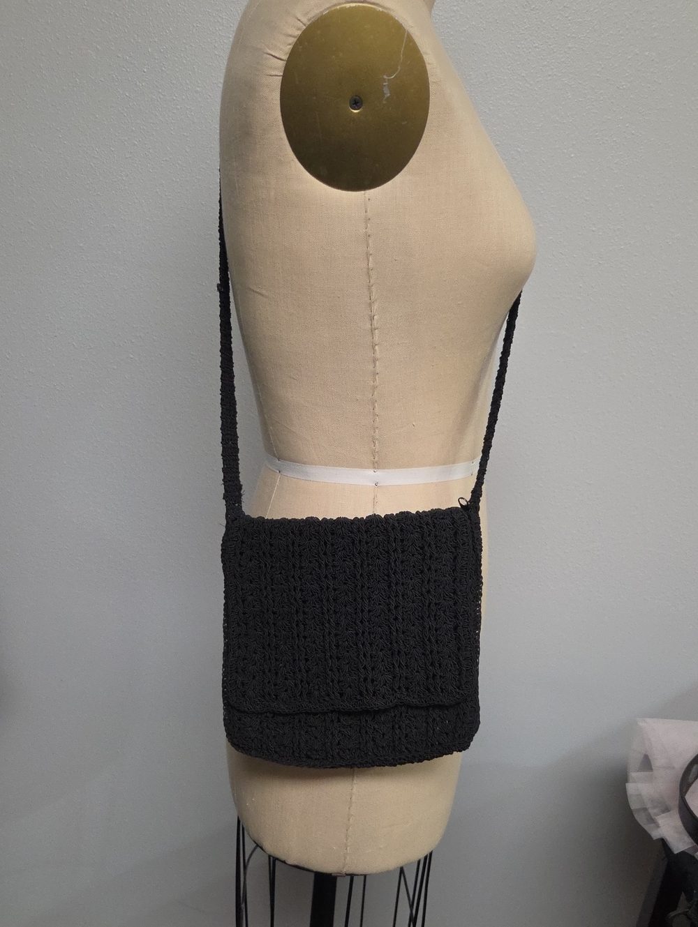 Handcrafted Black Crochet Crossbody Bag